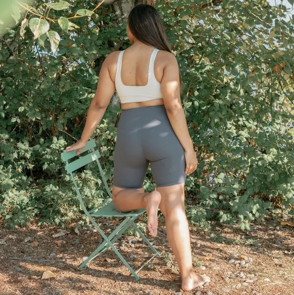 Girlfriend Collective High Rise Bike Shorts in Moon - Picture 2 of 8